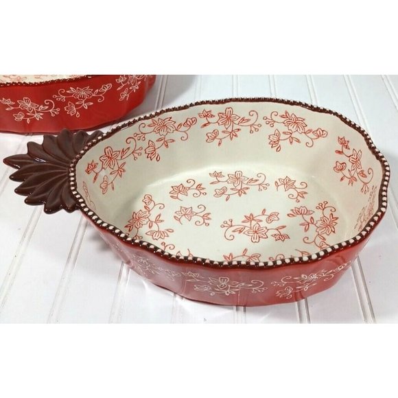 RARE Temptations Tara Bakeware Red Floral Lace 2Pc Pineapple Set Nest Bake Serve - Picture 6 of 11